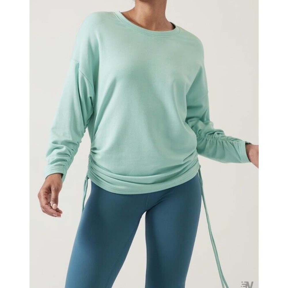 Athleta Lombard Ruched Sides Sweatshirt Size XS Mint Green Workout Athle…​​​​